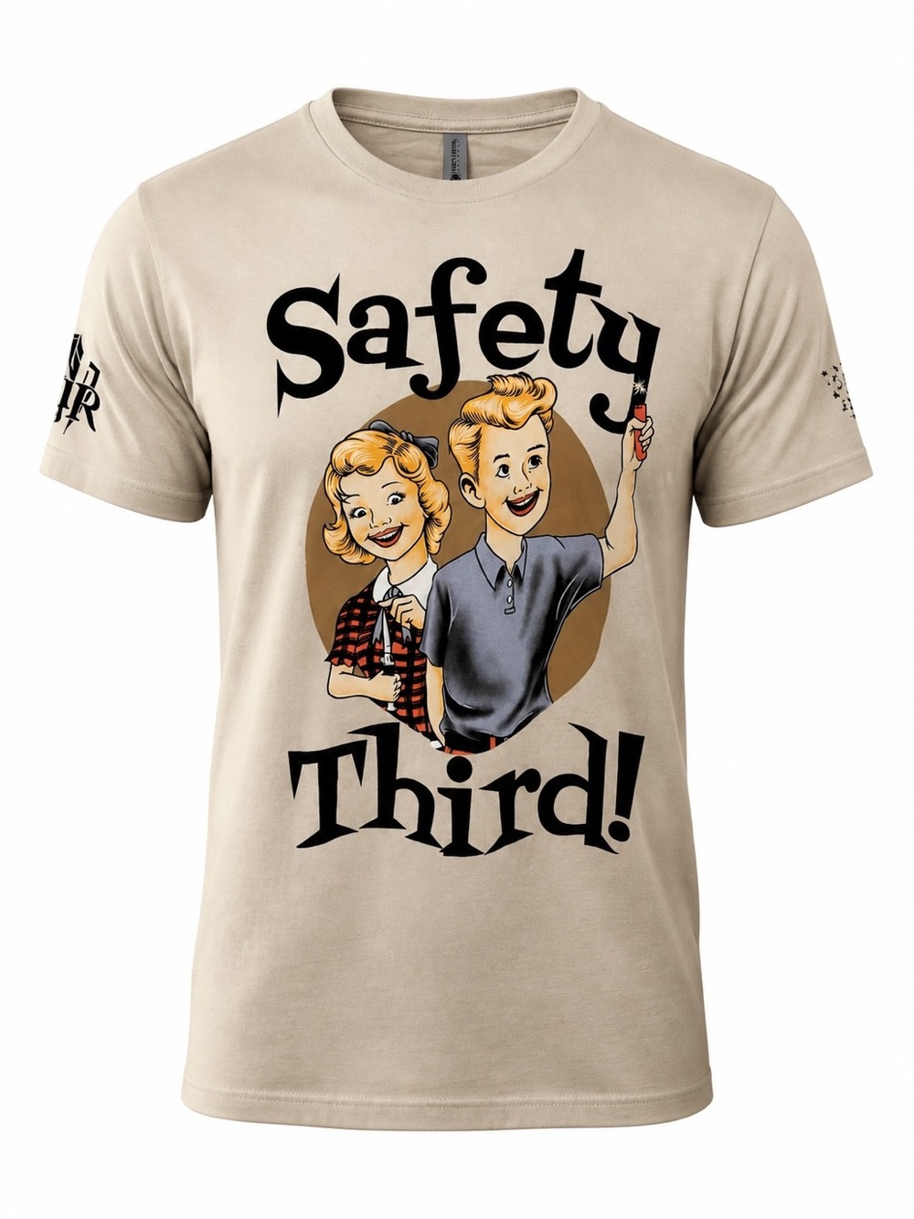 Safety Third! Graphic Short Sleeve Tee - Beige